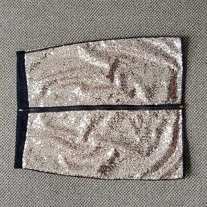 Gold sequin and black accent piping skirt